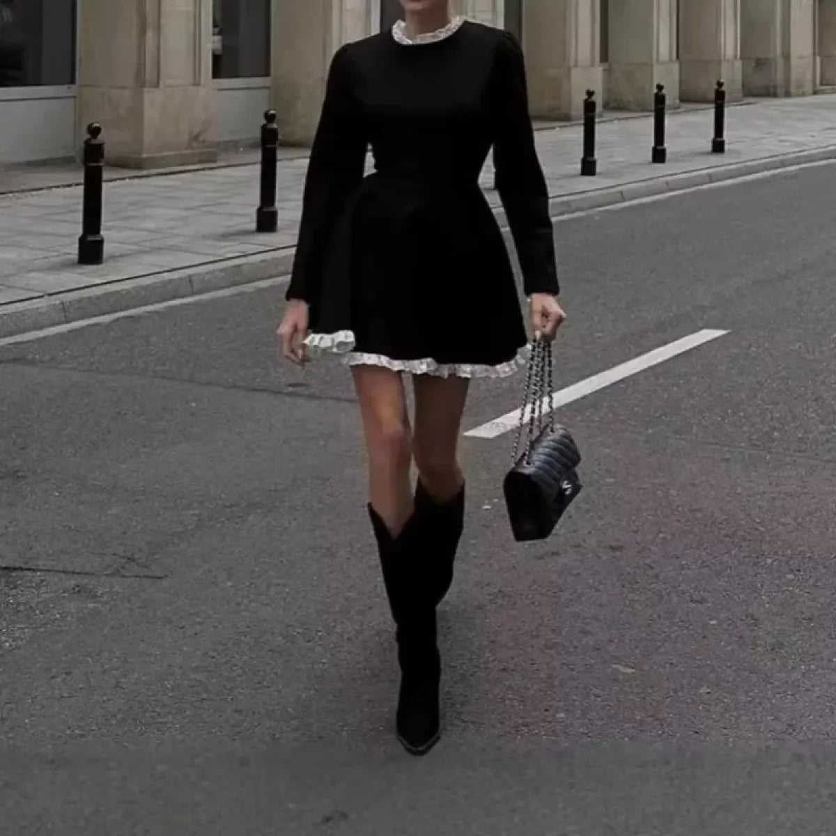 Victorian Lace Trim Mini Dress for Elegant Autumn Style – Kawaii Stop