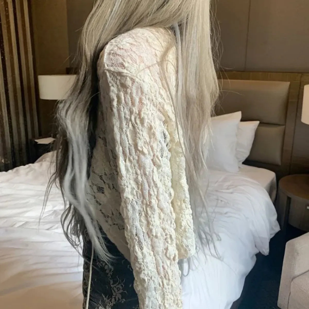 Lace-Up Bodycon Dress Set – Y2K Slim Fit with Sheer Cardigan - All Dresses - Long - V-neck - Sets - 5