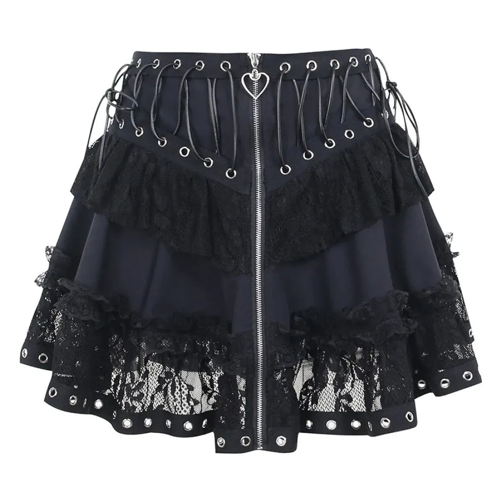 Gothic Lace-Up Corset Skirt – Kawaii Harajuku Punk Ruffle Mini Skirt - Bottoms - Skirts - 2