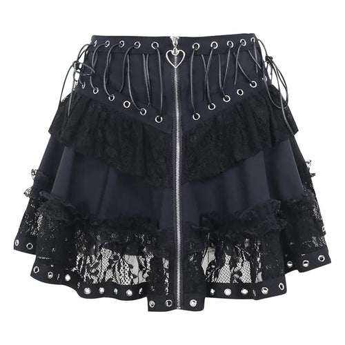 Gothic Lace-Up Corset Skirt – Kawaii Harajuku Punk Ruffle Mini Skirt - Bottoms - Skirts - 2