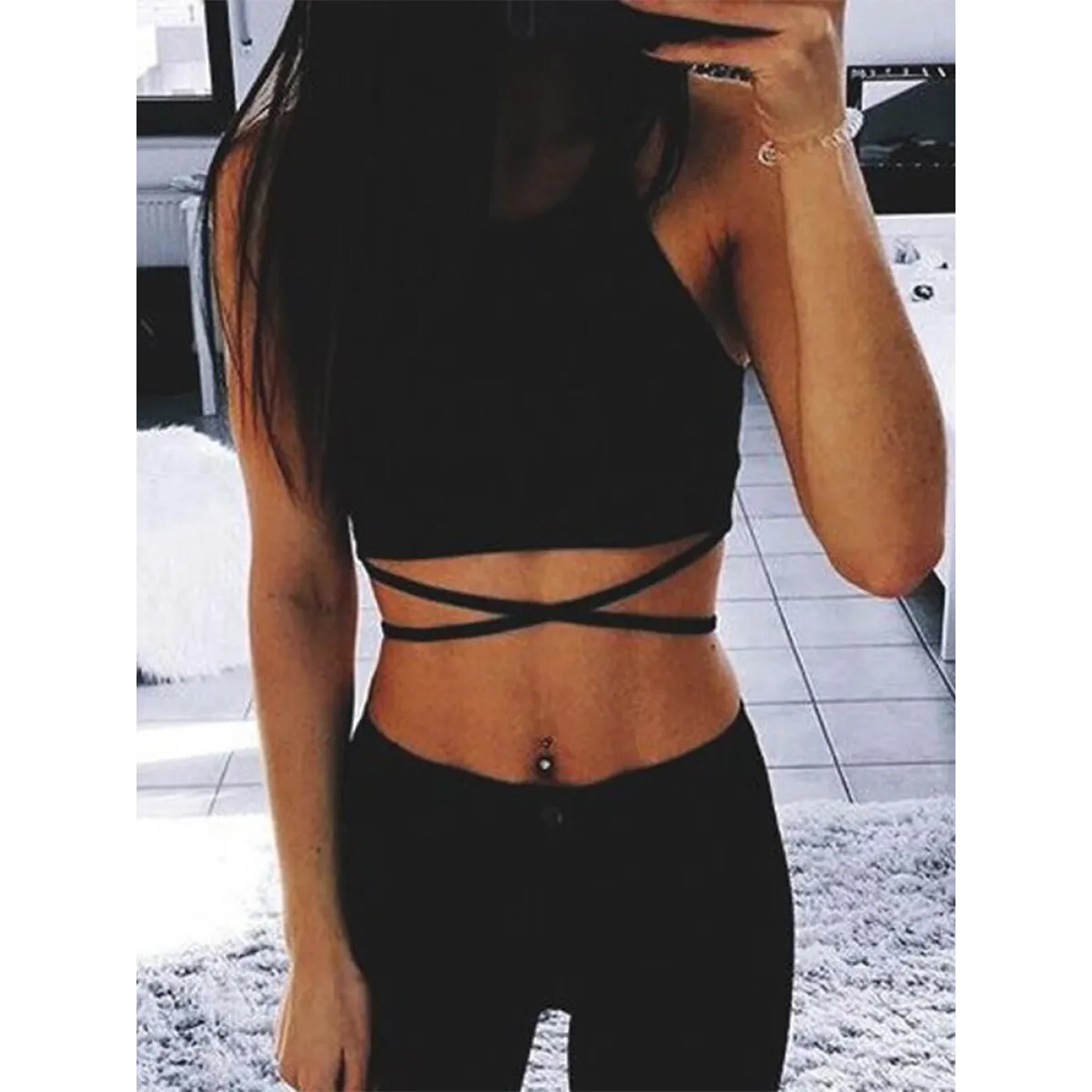 Sexy Lace-Up Sleeveless T-Shirt - T-Shirts - Shirts & Tops - 2 - 2024