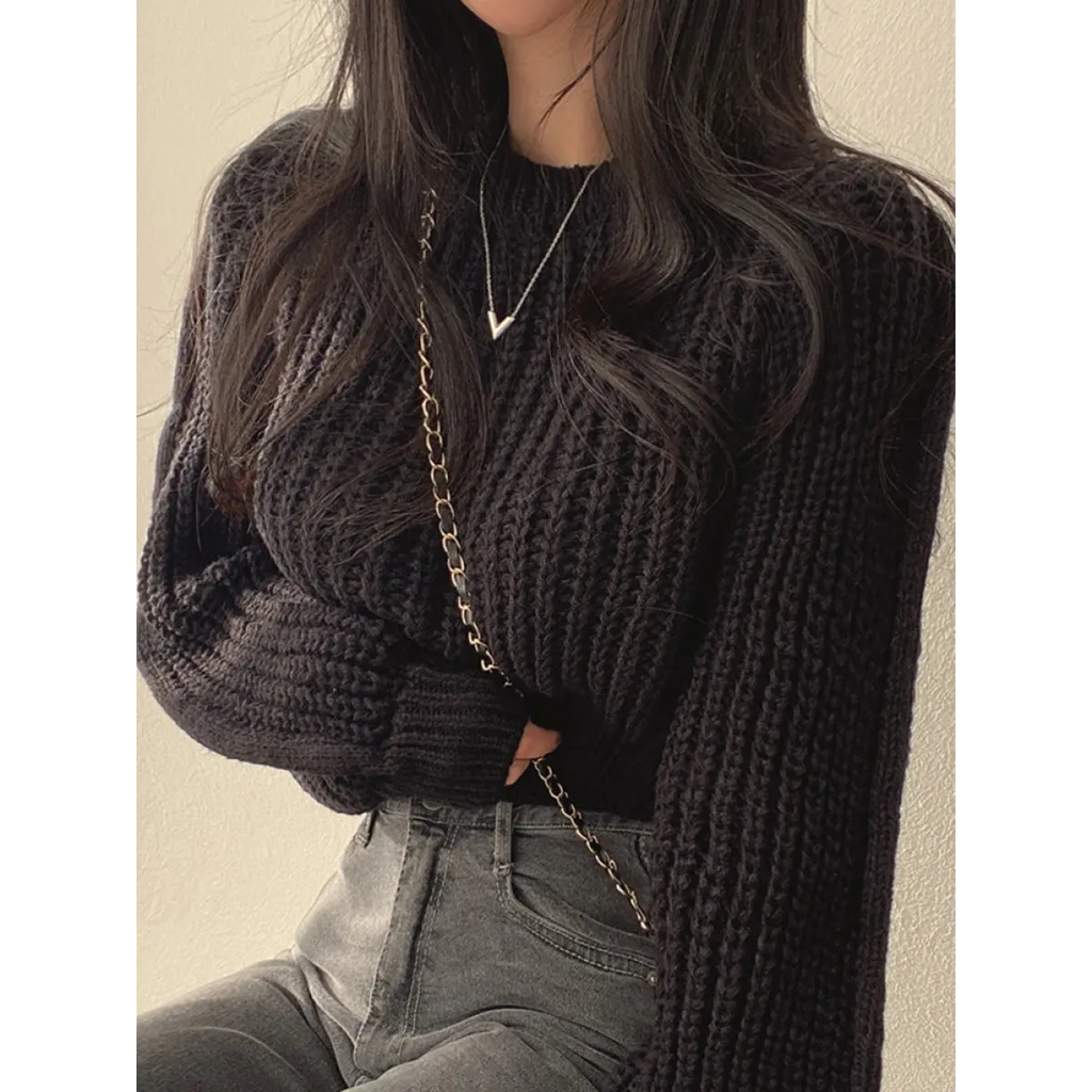 Lantern Long Sleeve Sweater - Vintage Korean Chic Fashion - Sweaters - 10