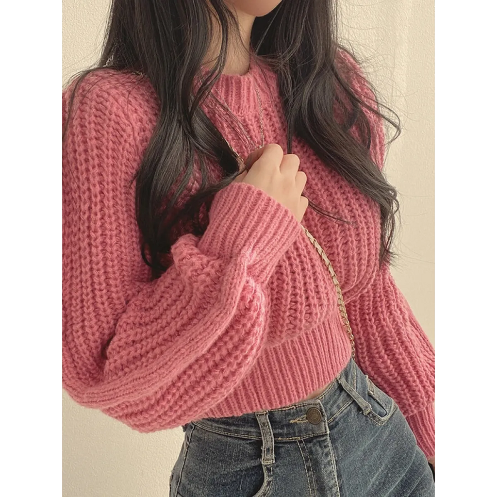 Lantern Long Sleeve Sweater - Vintage Korean Chic Fashion - Sweaters - 4