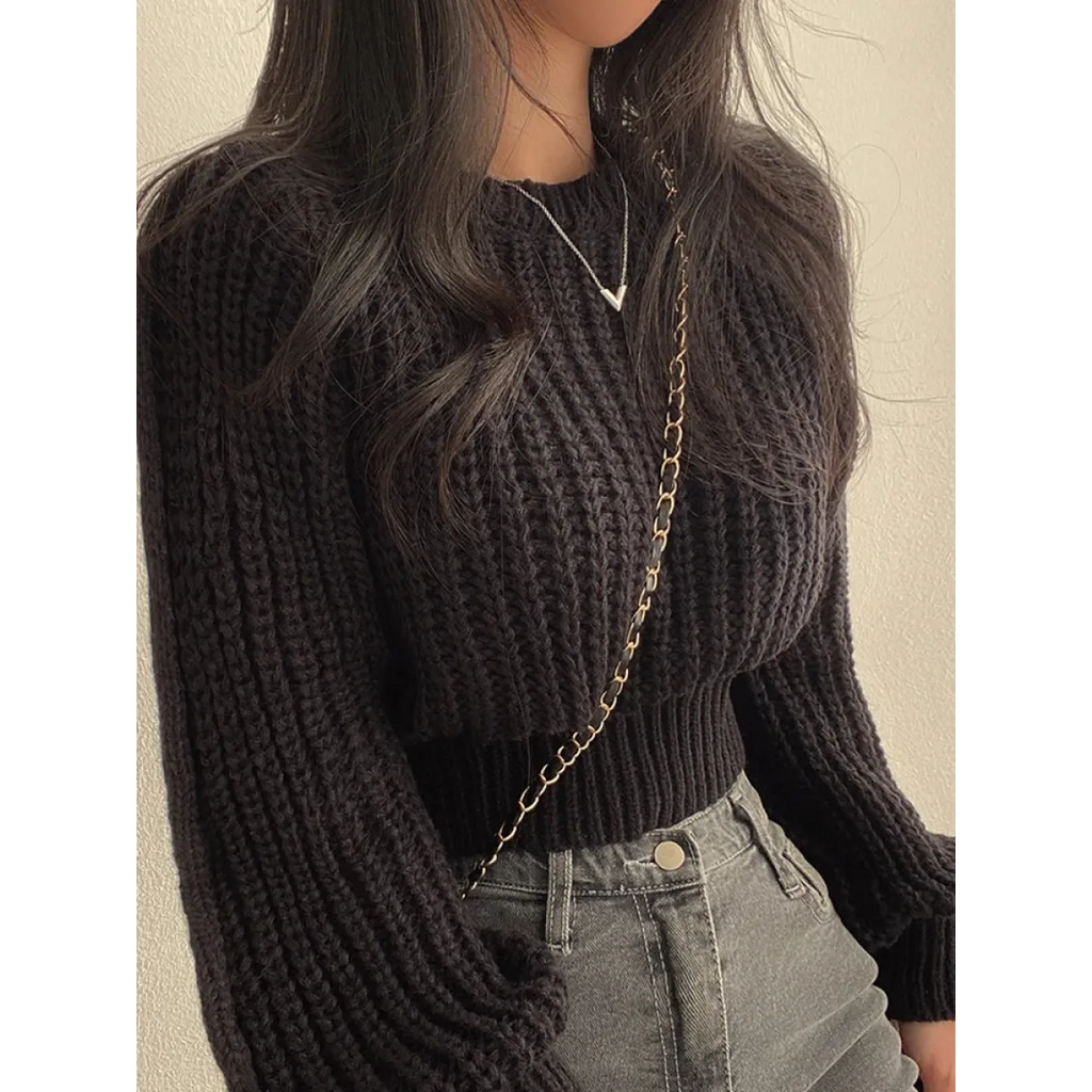 Lantern Long Sleeve Sweater - Vintage Korean Chic Fashion - Sweaters - 6