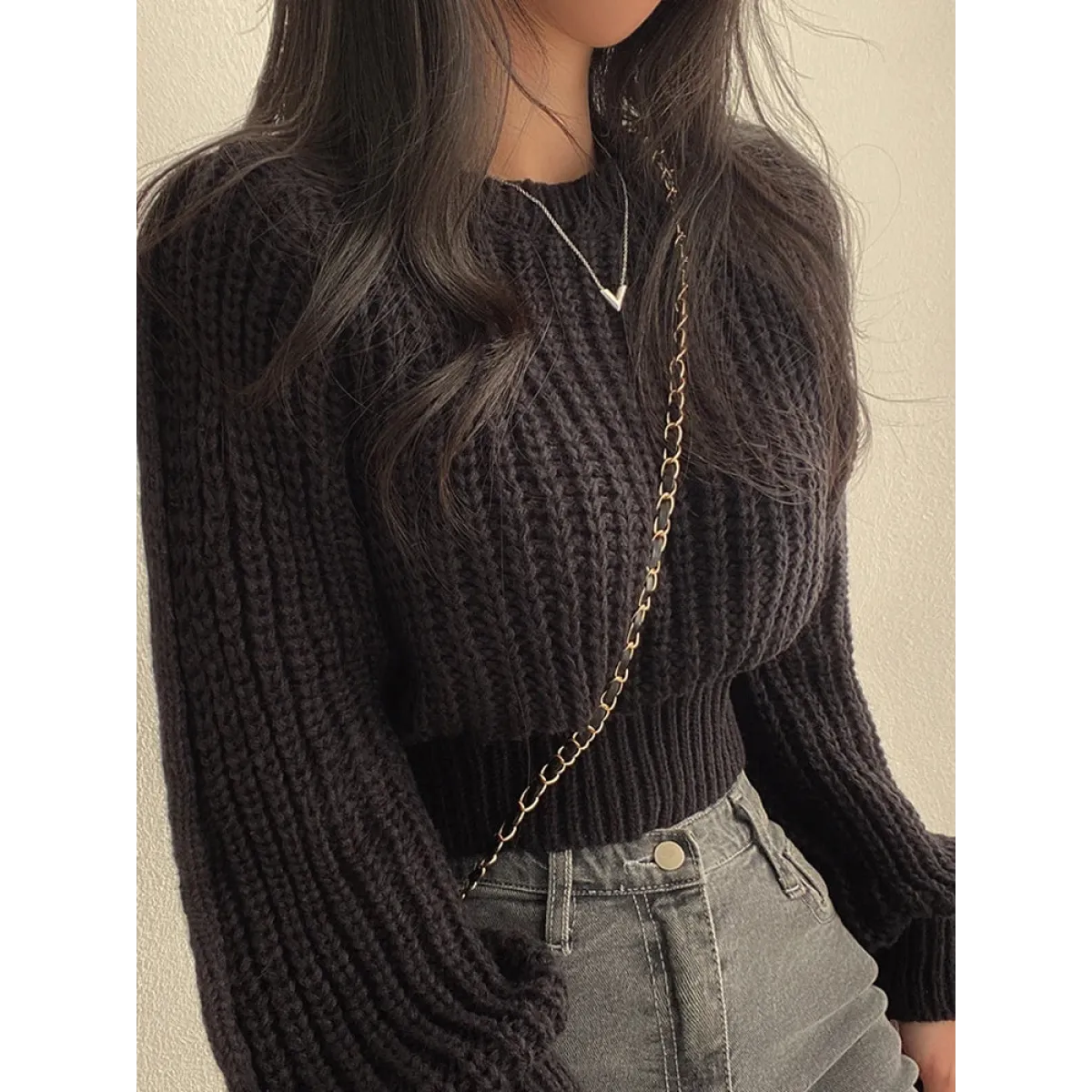 Lantern Long Sleeve Sweater - Vintage Korean Chic Fashion - Sweaters - 6