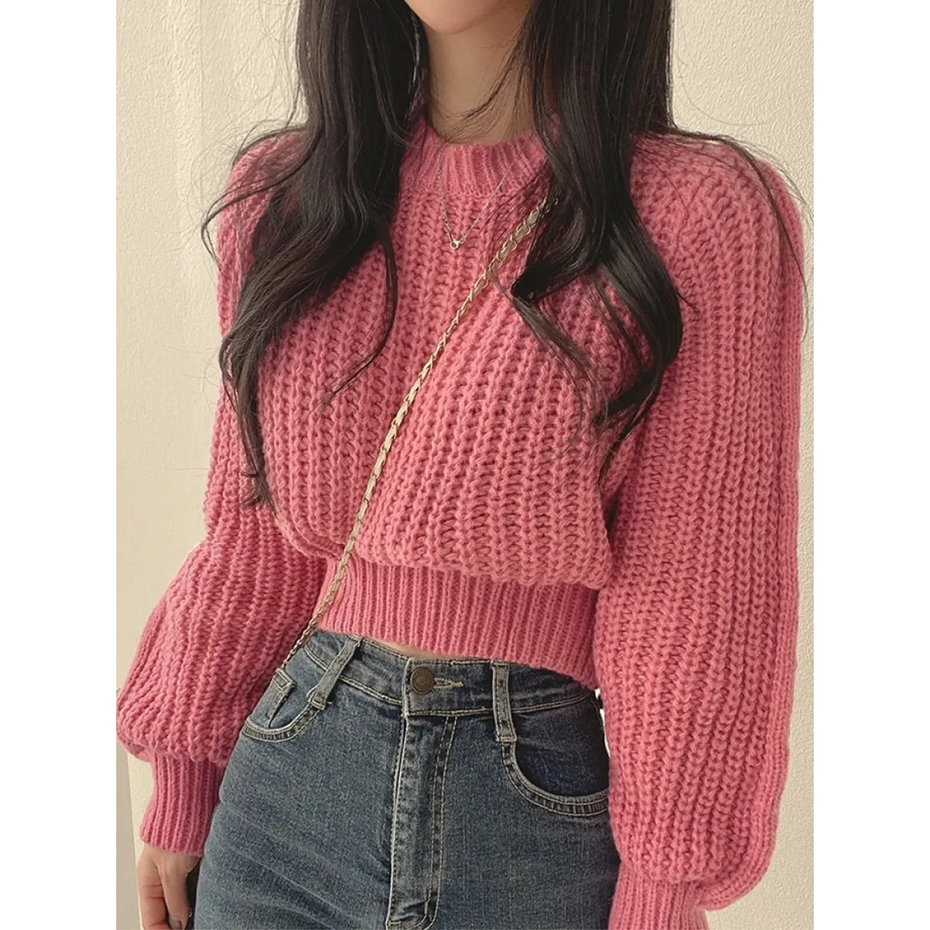 Lantern Long Sleeve Sweater - Vintage Korean Chic Fashion - Sweaters - 3