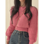 Lantern Long Sleeve Sweater - Vintage Korean Chic Fashion - Sweaters - 3