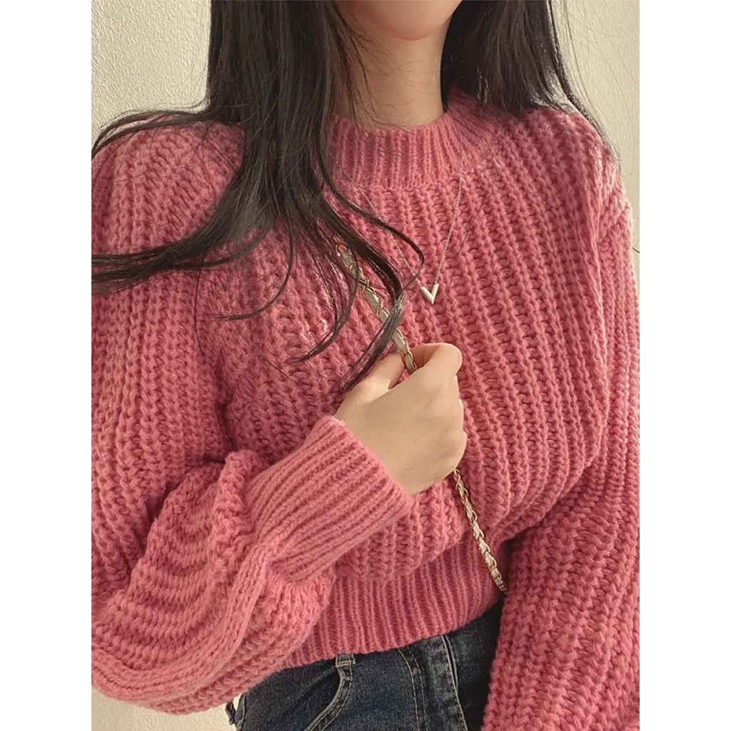 Lantern Long Sleeve Sweater - Vintage Korean Chic Fashion - Sweaters - 7