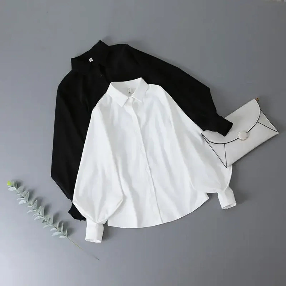 Lantern Sleeve Blouse – Elegant Vintage Button-Up Shirt - T-Shirts - Long - Shirt - Blouses - 1