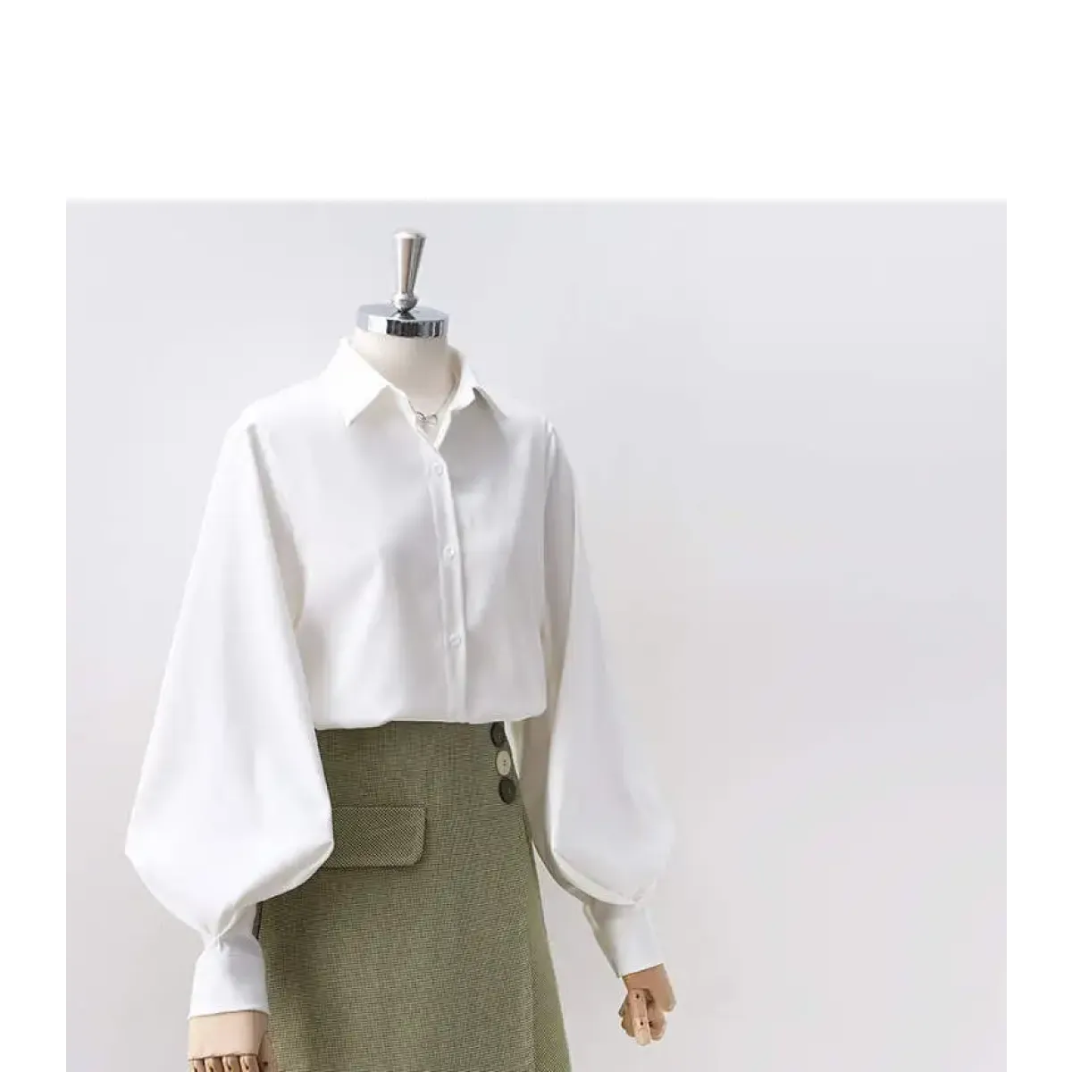 Lantern Sleeve Blouse – Elegant Vintage Button-Up Shirt - T-Shirts - Long - Shirt - Blouses - 10