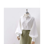 Lantern Sleeve Blouse – Elegant Vintage Button-Up Shirt - T-Shirts - Long - Shirt - Blouses - 11