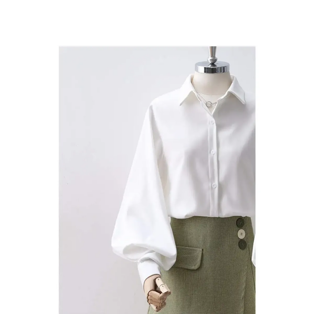 Lantern Sleeve Blouse – Elegant Vintage Button-Up Shirt - T-Shirts - Long - Shirt - Blouses - 12