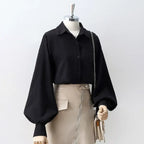 Lantern Sleeve Blouse – Elegant Vintage Button-Up Shirt - T-Shirts - Long - Shirt - Blouses - 16