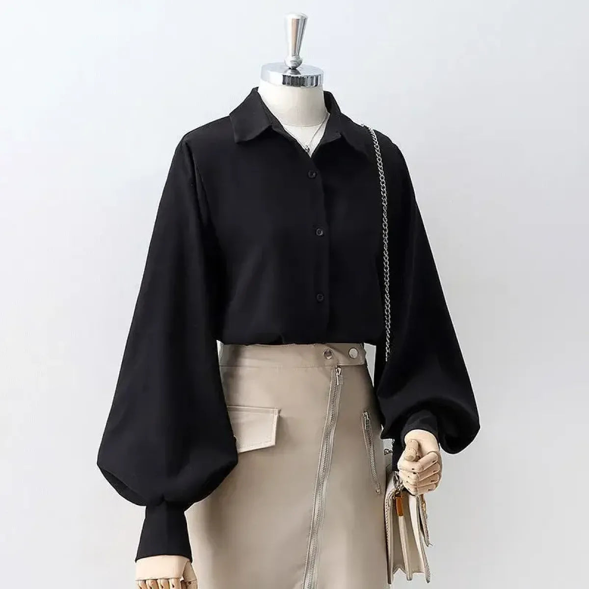Lantern Sleeve Blouse – Elegant Vintage Button-Up Shirt - T-Shirts - Long - Shirt - Blouses - 16