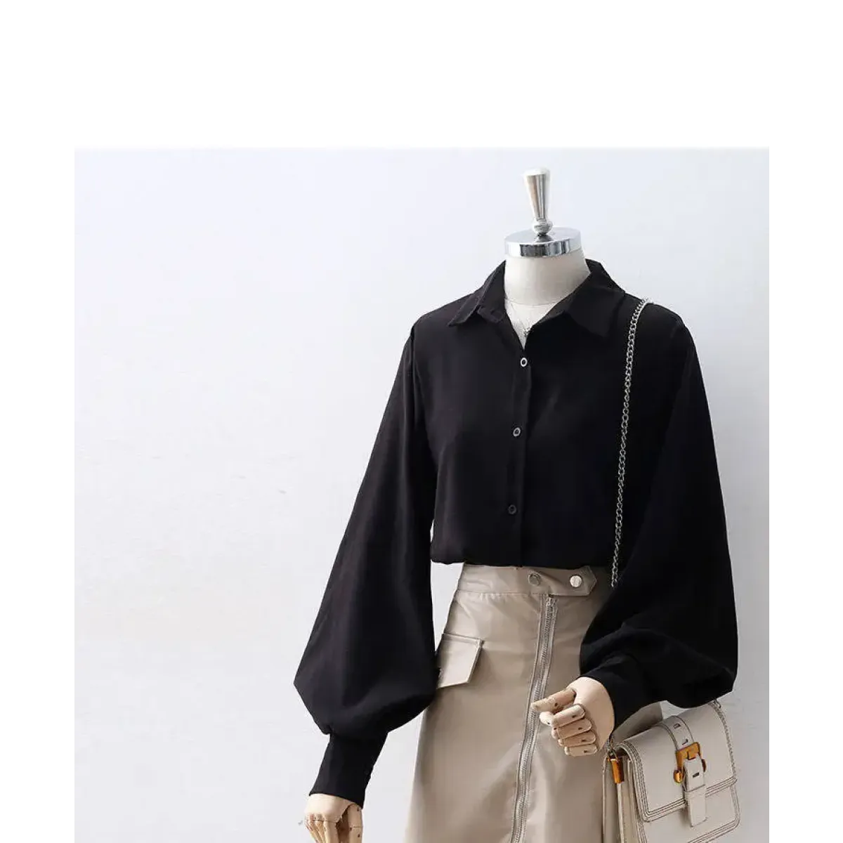 Lantern Sleeve Blouse – Elegant Vintage Button-Up Shirt - T-Shirts - Long - Shirt - Blouses - 6