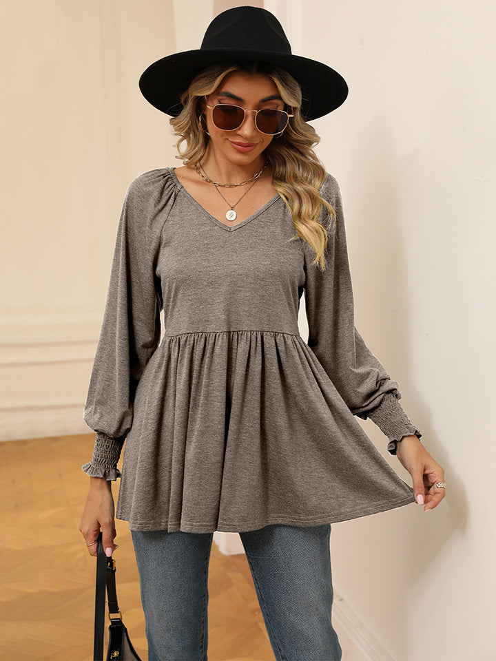 V-Neck Lantern Sleeve Blouse - Women’s Clothing & Accessories - Shirts & Tops - 18 - 2024