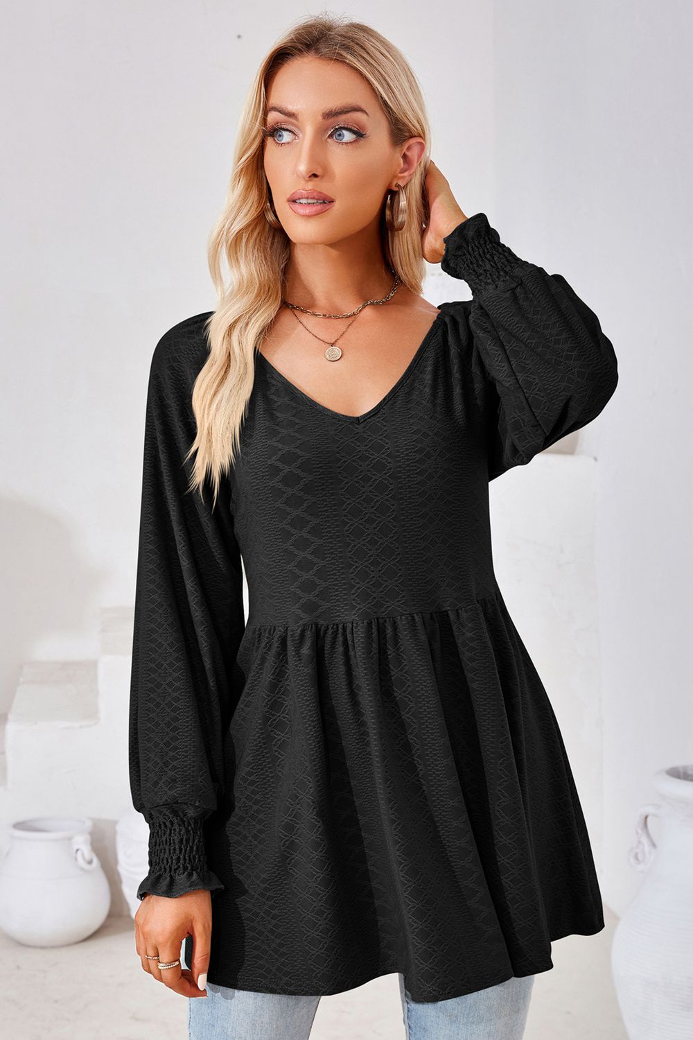 V-Neck Lantern Sleeve Blouse - Women’s Clothing & Accessories - Shirts & Tops - 20 - 2024