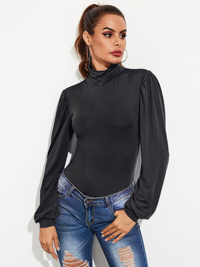 Backless Tie-Waist Turtleneck Lantern Sleeve Bodysuit - Women’s Clothing & Accessories - Shirts & Tops - 2 - 2024