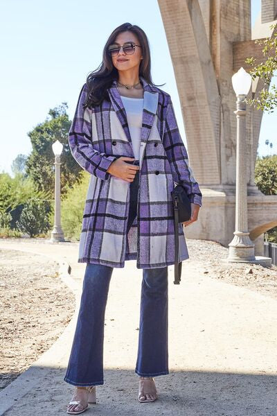 Plaid Button Up Lapel Collar Coat - Violet / S - All Products - Shirts & Tops - 32 - 2024