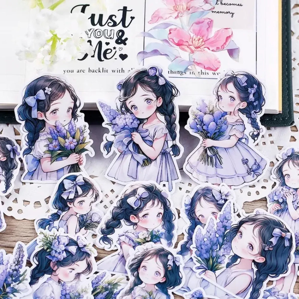 22Pcs Lavender Girl Waterproof Stationery Stickers - Stickers - 1