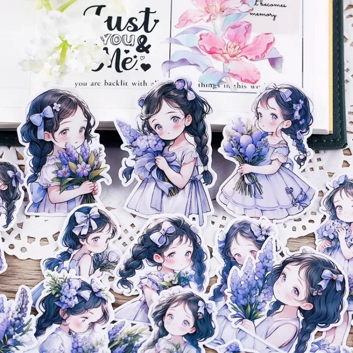 22Pcs Lavender Girl Waterproof Stationery Stickers - Stickers - 1
