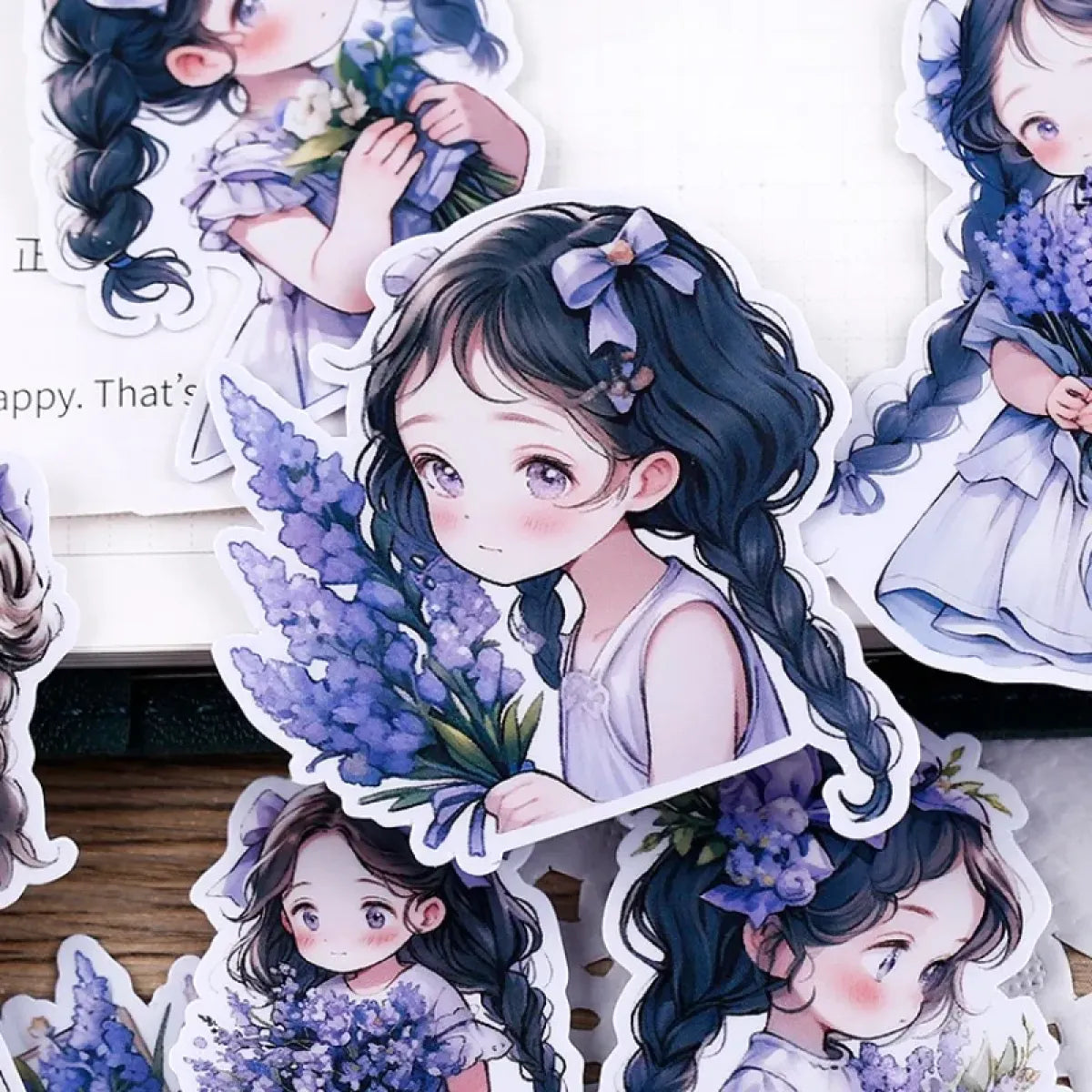 22Pcs Lavender Girl Waterproof Stationery Stickers - Stickers - 3
