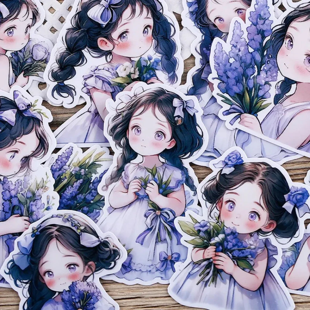 22Pcs Lavender Girl Waterproof Stationery Stickers - Stickers - 4