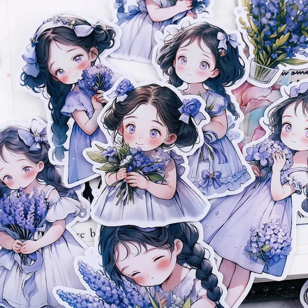 22Pcs Lavender Girl Waterproof Stationery Stickers - Stickers - 5