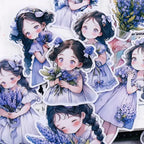 22Pcs Lavender Girl Waterproof Stationery Stickers - Stickers - 5