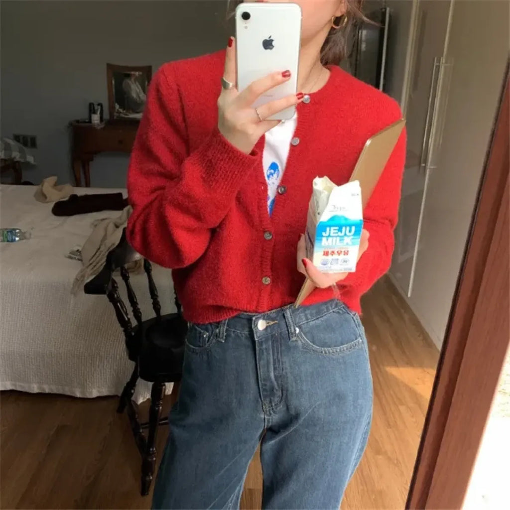 Lavender Knit Button-Up O-Neck Cardigan - Women’s Clothing & Accessories - Cardigan - 7