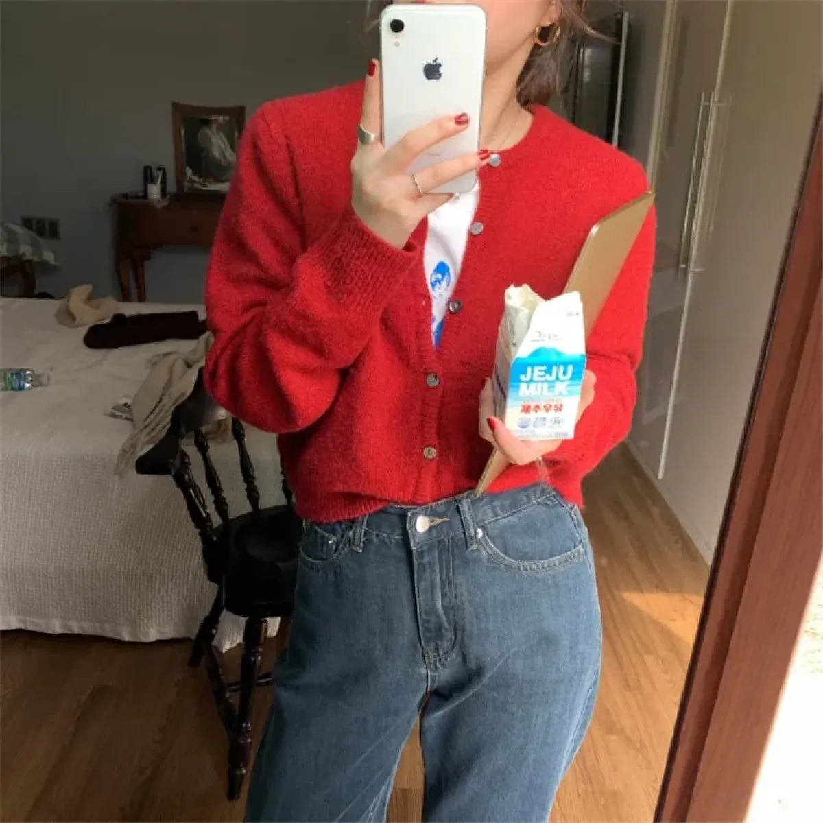 Lavender Knit Button-Up O-Neck Cardigan - Women’s Clothing & Accessories - Cardigan - 7