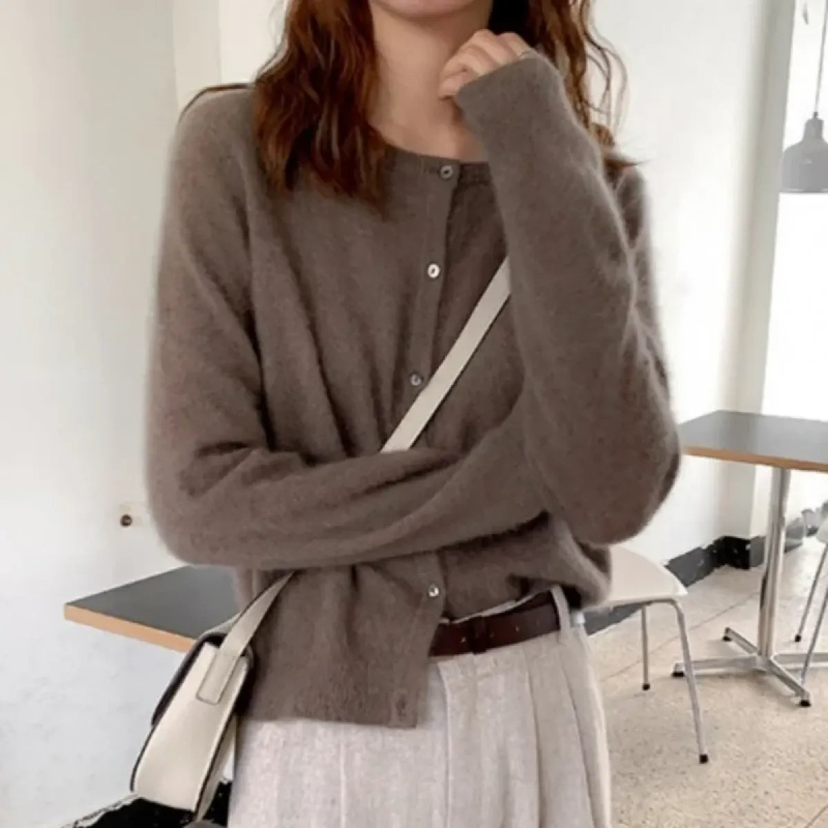 Lavender Knit Button-Up O-Neck Cardigan - Women’s Clothing & Accessories - Cardigan - 3