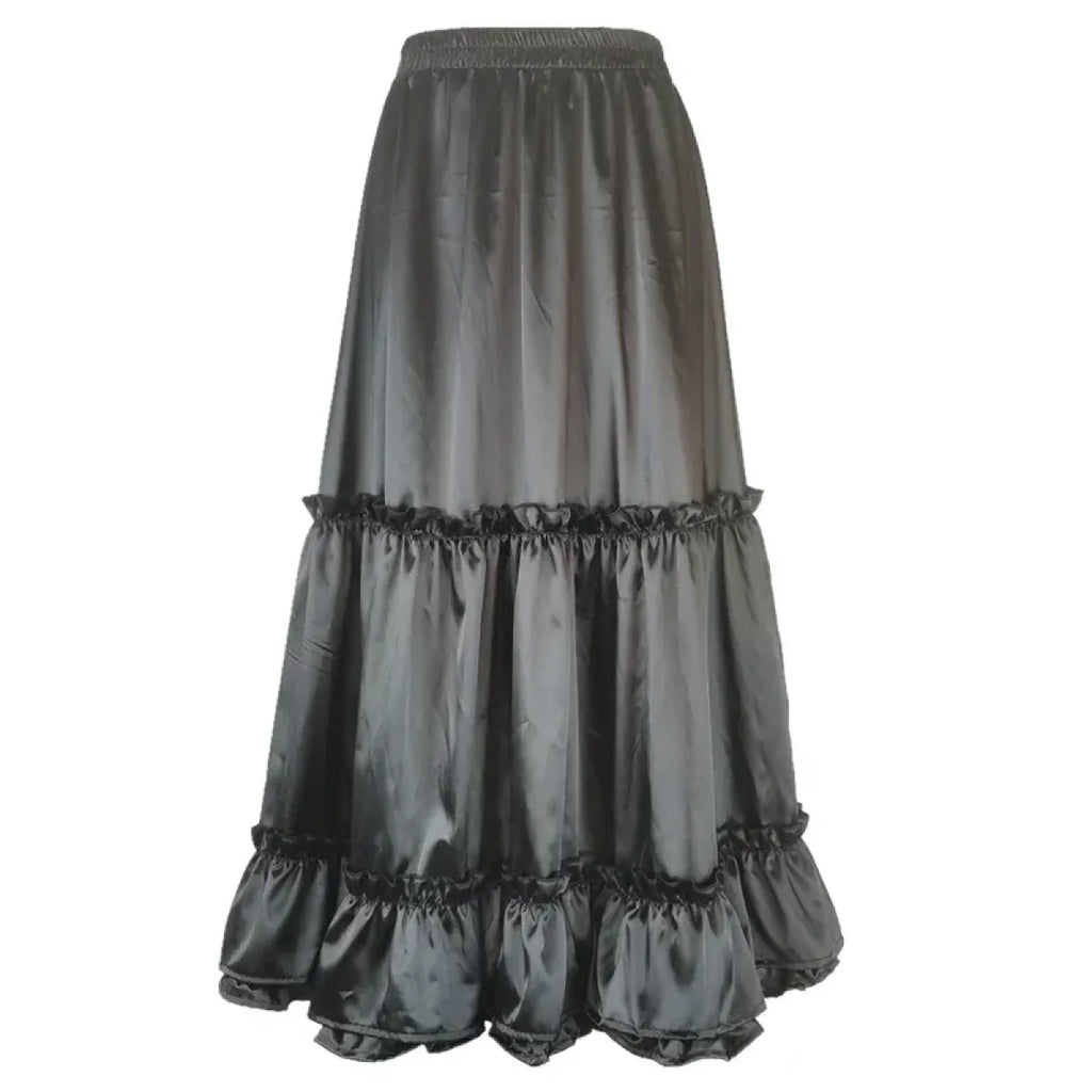 Lavender Satin Tiered Lolita Skirt – Ruffled Elegant Goth - Bottoms - Skirts - 5