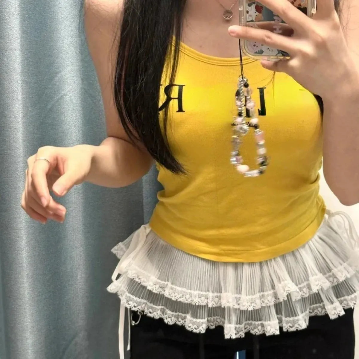 Layered Lace Mini Skirt – Y2K E-Girl High Waist Ruched Hem - Bottoms - Short - Skirts - 1