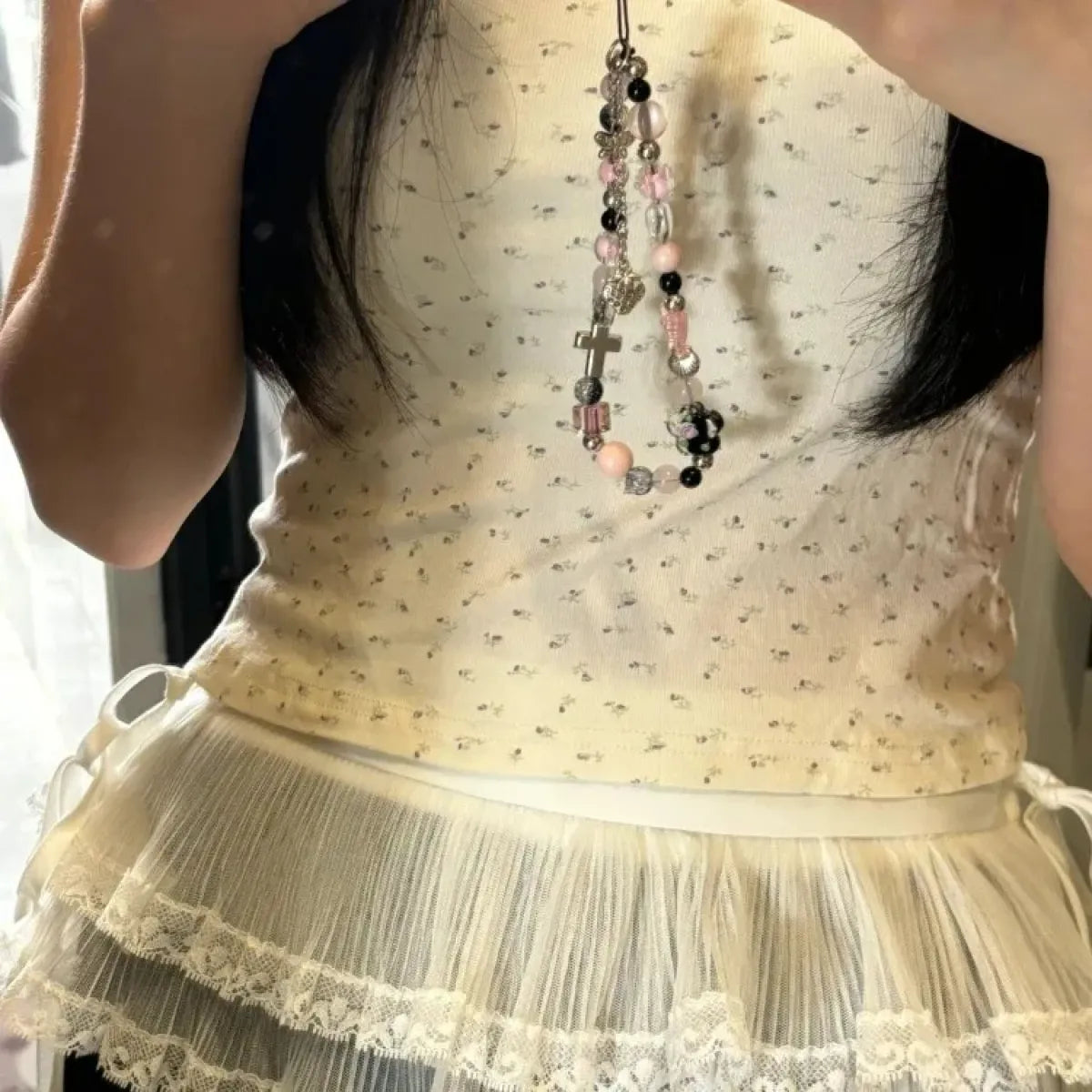 Layered Lace Mini Skirt – Y2K E-Girl High Waist Ruched Hem - Bottoms - Short - Skirts - 3