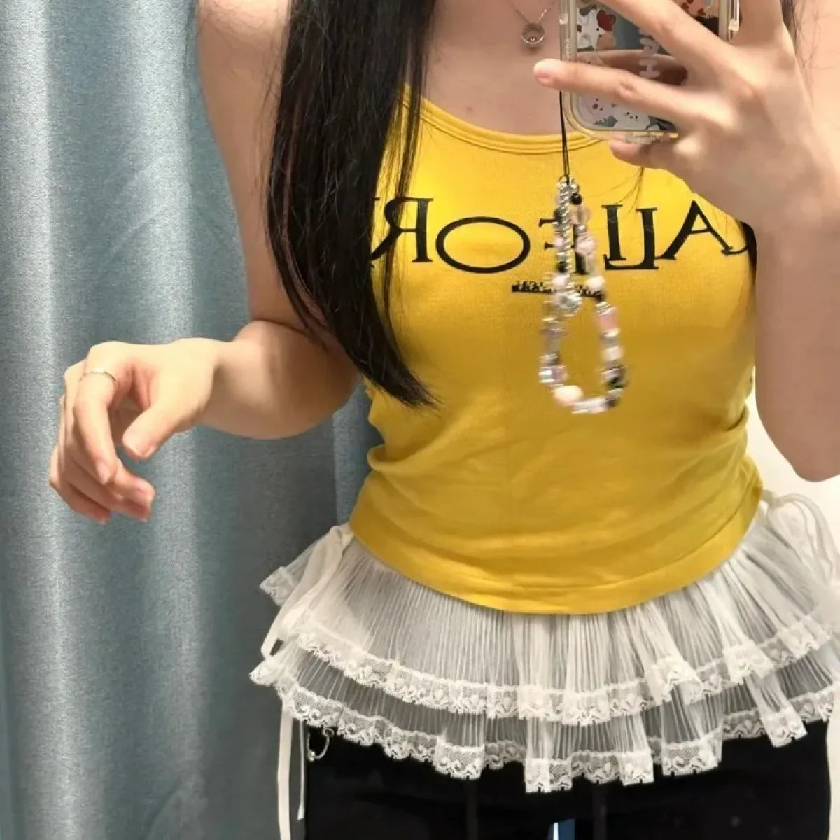 Layered Lace Mini Skirt – Y2K E-Girl High Waist Ruched Hem - Bottoms - Short - Skirts - 6