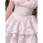 Pink Lace Bow Puff Sleeve Lolita Mini Dress - All Dresses - Lolita Dress - 4