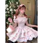 Pink Lace Bow Puff Sleeve Lolita Mini Dress - All Dresses - Lolita Dress - 5