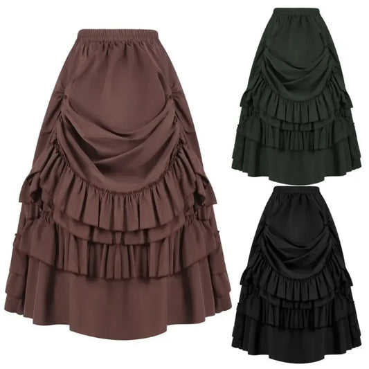 Layered Steampunk Skirt – Victorian Ruffles Cosplay Gothic - Bottoms - Skirts - 1