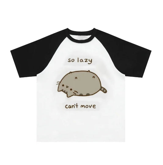 ’So Lazy Can’t Move’ T-Shirt – Lazy Cat Print Harajuku Tee - Black / S - T-Shirts - T-Shirts - 2025 - 2