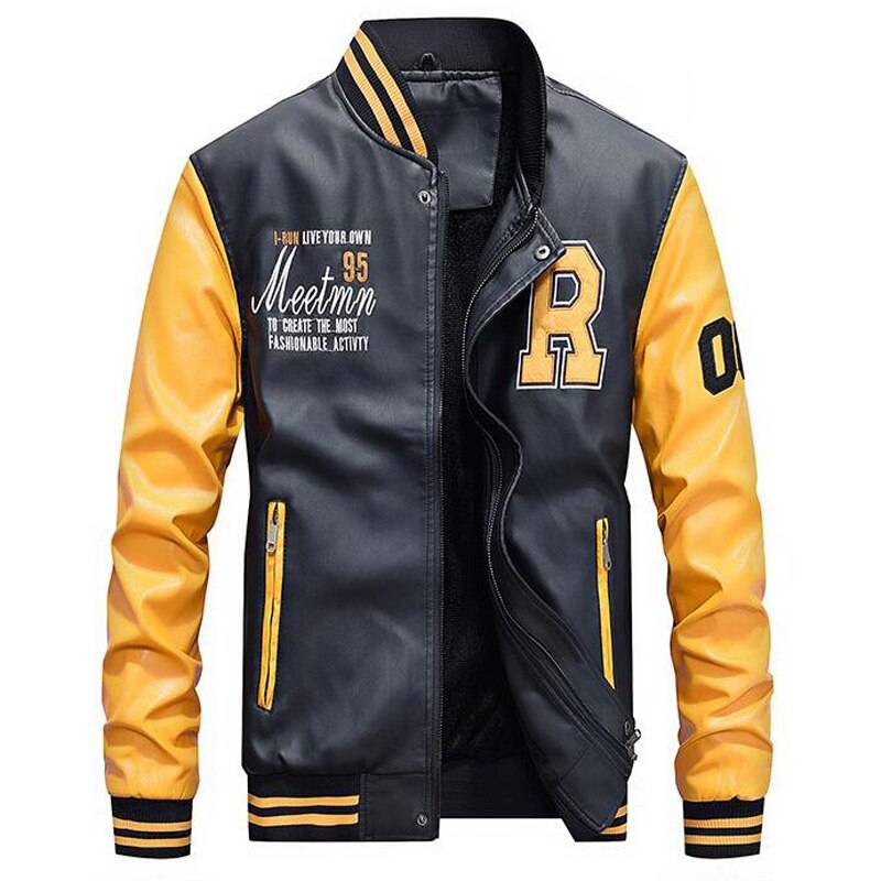 Men’s Leather Bomber Jacket - Yellow / XXL - Jackets & Coats - Coats & Jackets - 15 - 2024