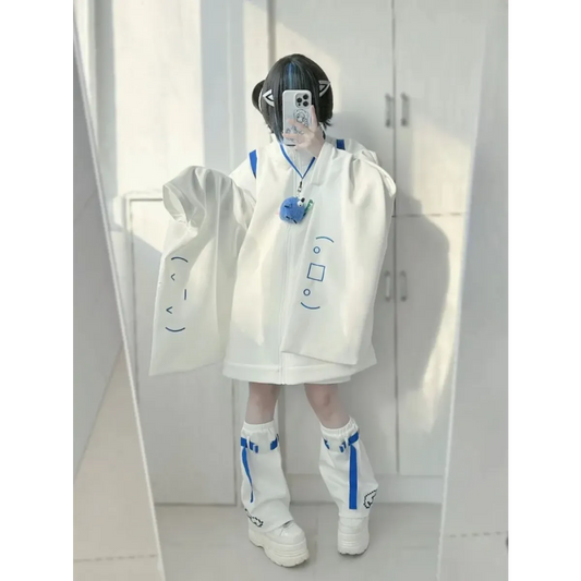 Harajuku Oversized Face Cardigan & Leg Warmer Set - Women’s Clothing & Accessories - Sets / Co-ords - 1