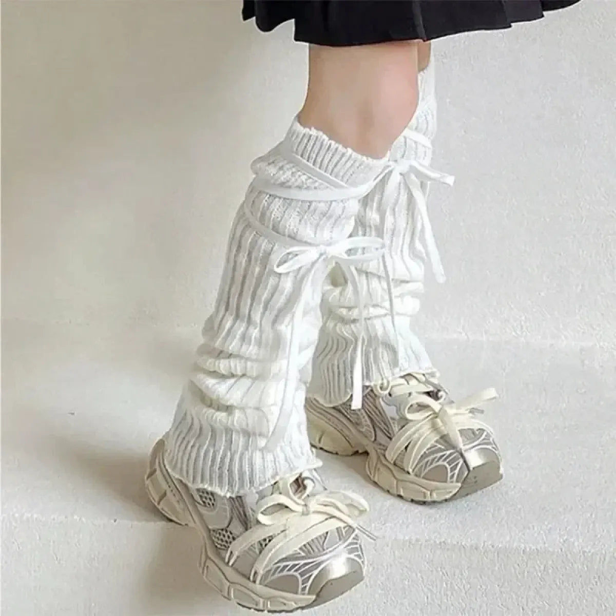 Lolita Bow Lace Knit Leg Warmers for Girls - Harajuku Style - Accessory - 3