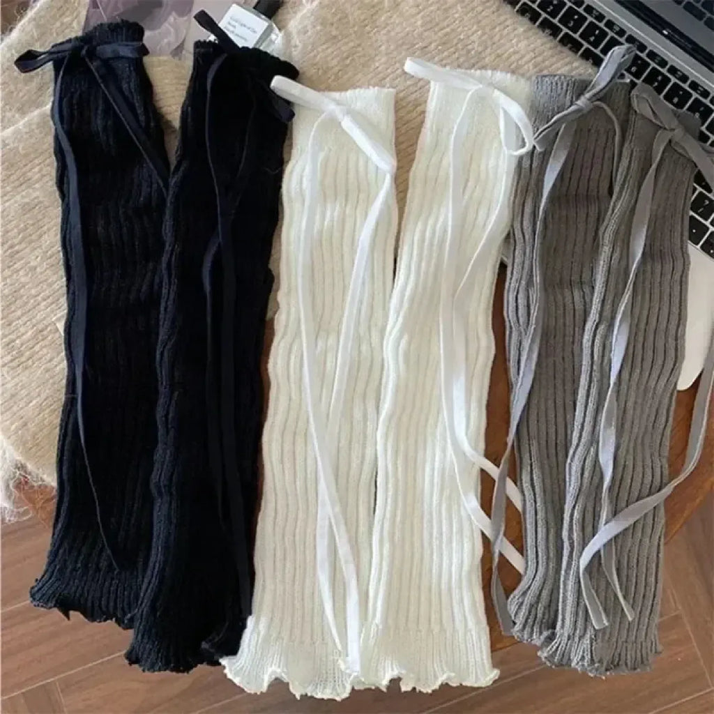 Lolita Bow Lace Knit Leg Warmers for Girls - Harajuku Style - Accessory - 5