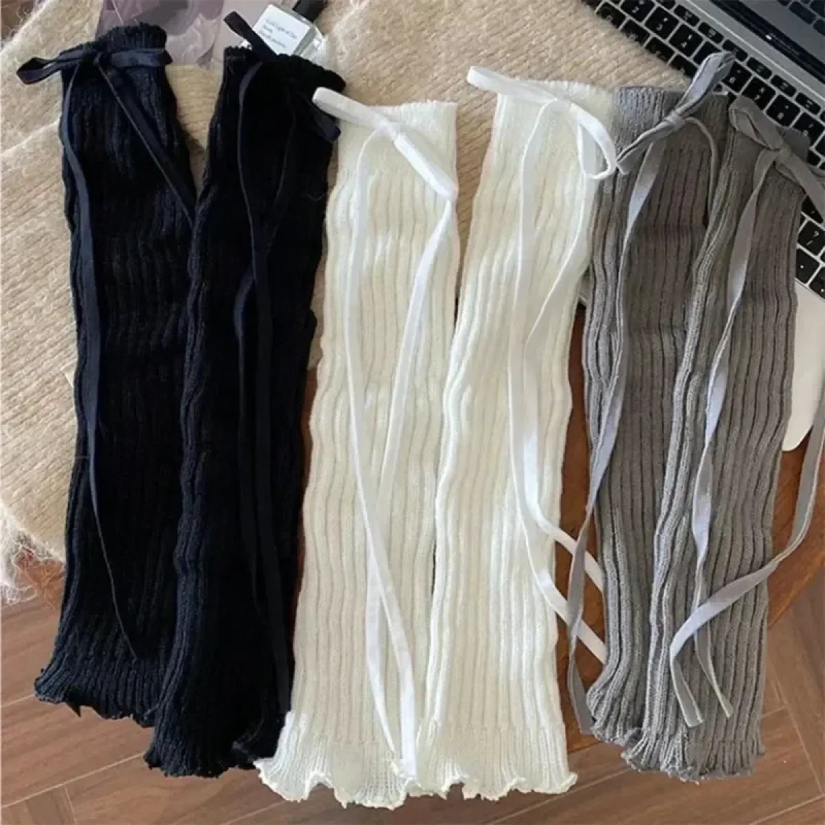 Lolita Bow Lace Knit Leg Warmers for Girls - Harajuku Style - Accessory - 5