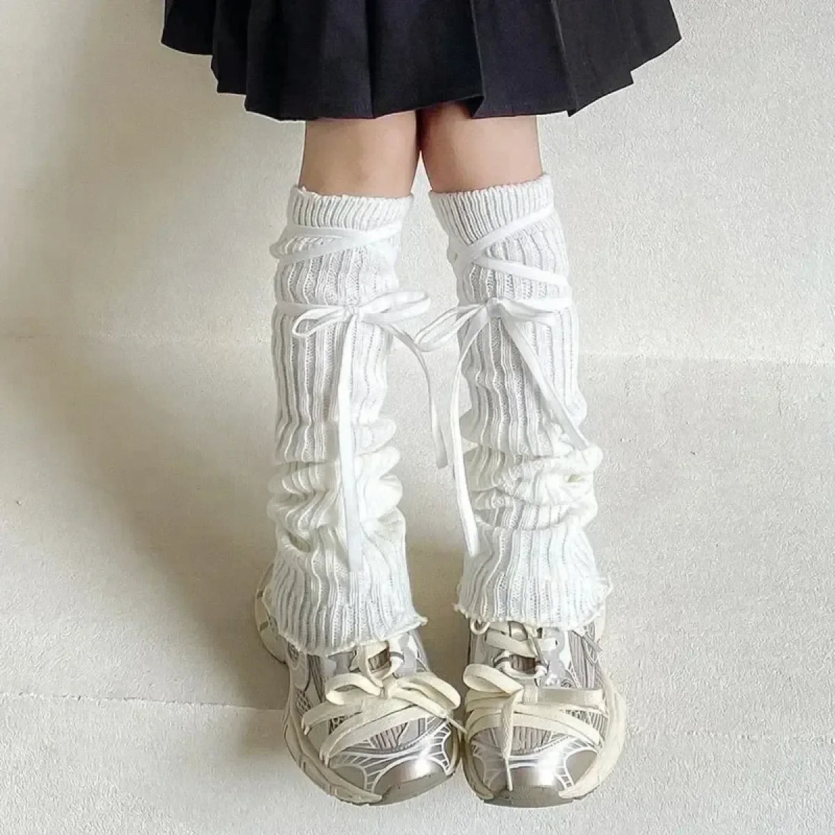 Lolita Bow Lace Knit Leg Warmers for Girls - Harajuku Style - Accessory - 2