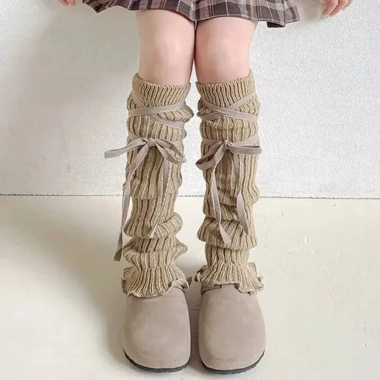 Lolita Bow Lace Knit Leg Warmers for Girls - Harajuku Style - Accessory - 1