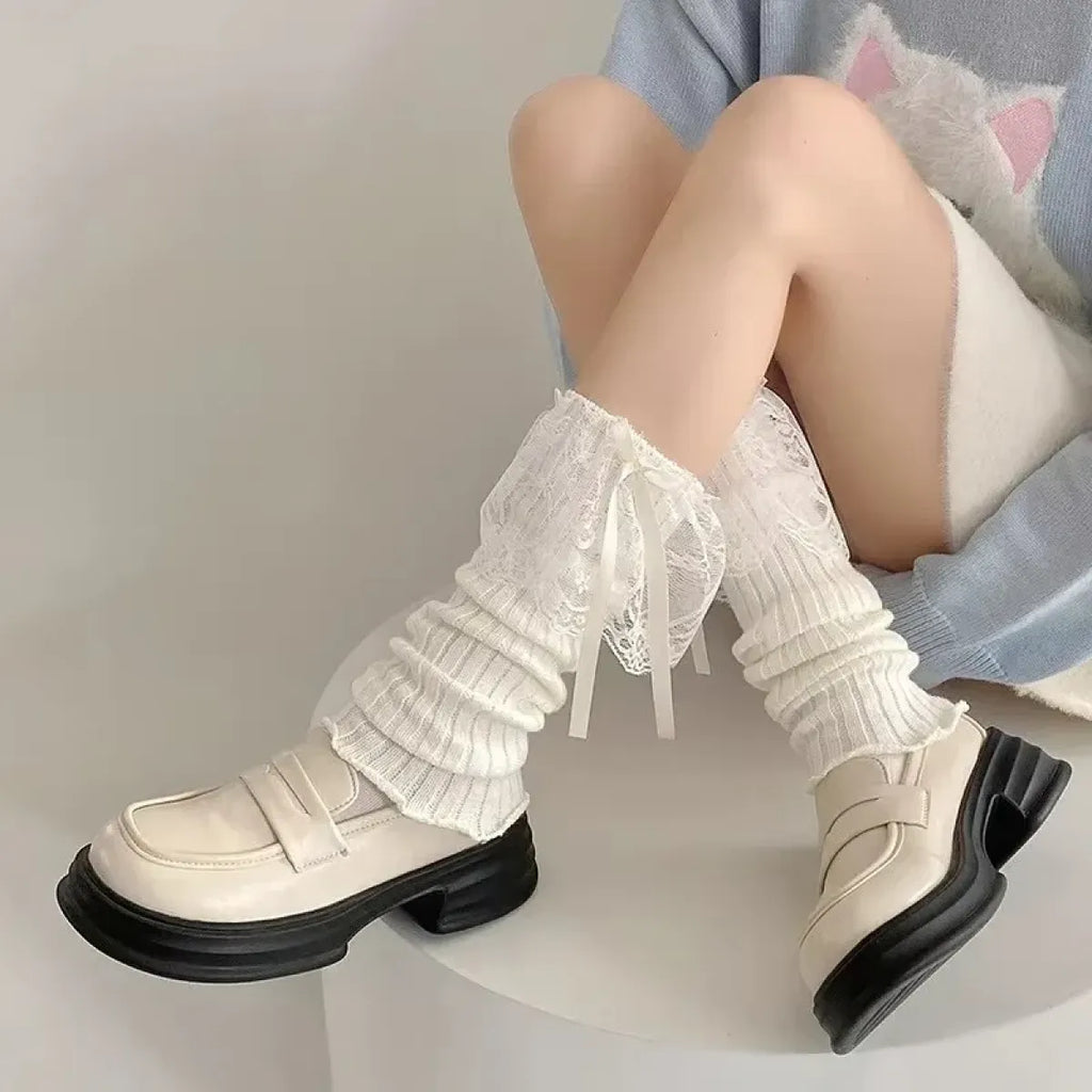 Lace Bow Knit Bubble Leg Warmers - Harajuku Style - Accessory - 3