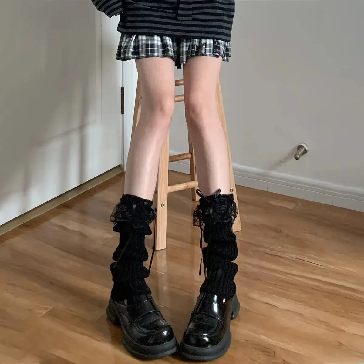 Lace Bow Knit Bubble Leg Warmers - Harajuku Style - Accessory - 6