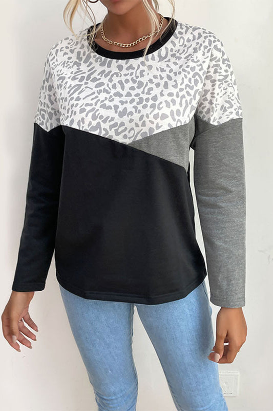 Leopard Color Block Pullover - Black / S - T-Shirts - Shirts & Tops - 1 - 2024